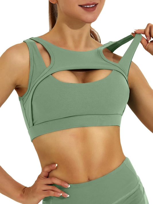 Womens Sports Bras, High Support White Sports Bras for Women Padded Push up Workout Gym Bra with Removable Cups